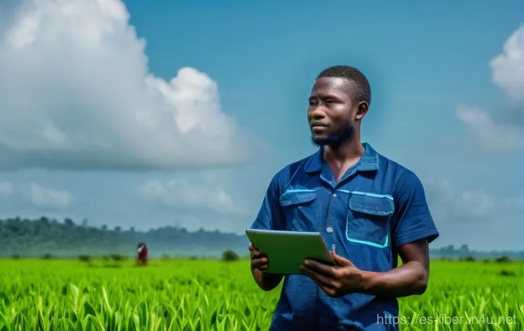 라이베리아의 소규모 기업 및 스타트업 현황 - **Prompt:** "A young Liberian farmer, wearing practical work clothes and a modest t-shirt, stands co...