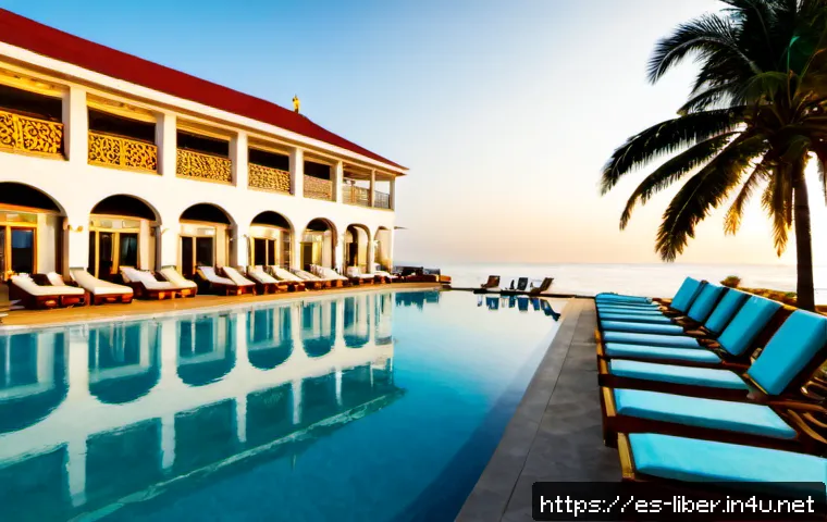 라이베리아에서 유명한 호텔 및 숙소 리뷰 - Photorealistic upscale beachfront hotel in Monrovia, Liberia, elegant modern facade facing the Atlan...
